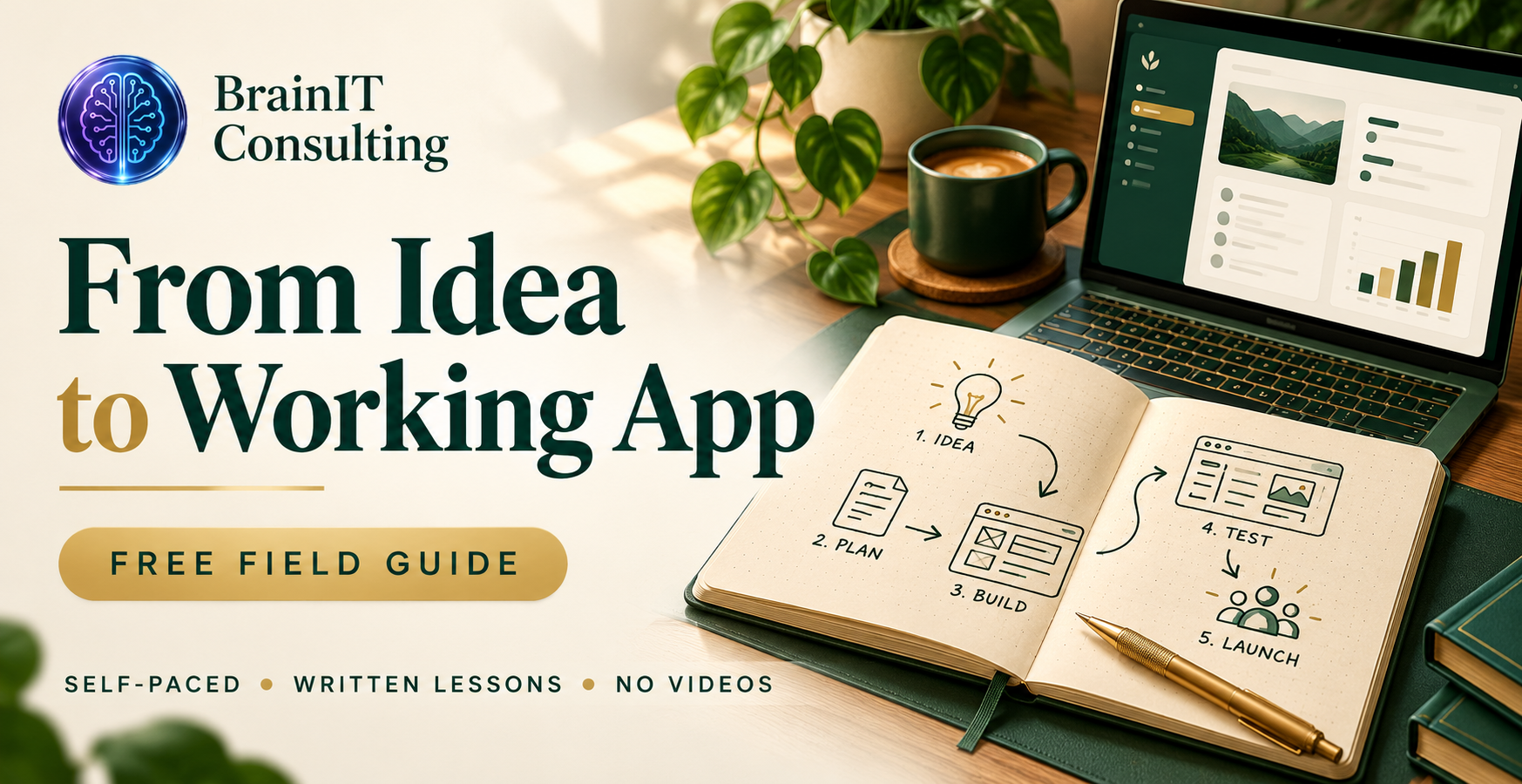 BrainIT Consulting — From Idea to Working App. Free field guide, self-paced written lessons, no videos.